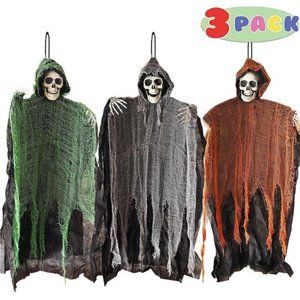 3 Pack Halloween Hanging Ghost Outdoor Decor, 36" Hanging Skeleton Grim Reaper